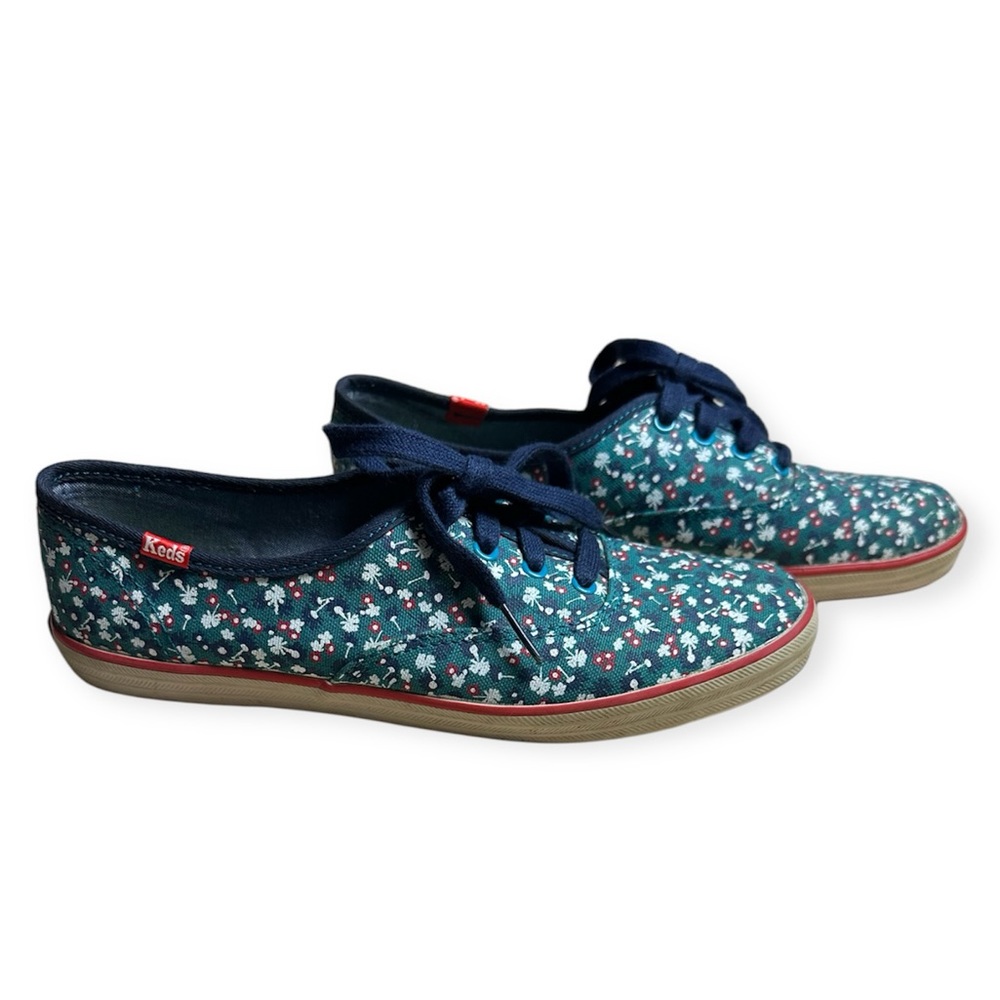 Keds Champion Green Blue Red Floral Lace up Canvas Sneakers Spring Women's 7.5